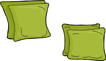 Hand drawn set of green pillow cushions over whiteのイラスト素材