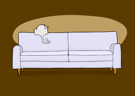 Cartoon of cat rear end watching something from sofaのイラスト素材
