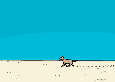 Cartoon dog walking on sand under blue skyのイラスト素材