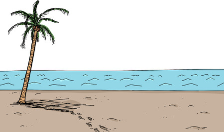 Cartoon scene of footsteps near coconut palm treeのイラスト素材