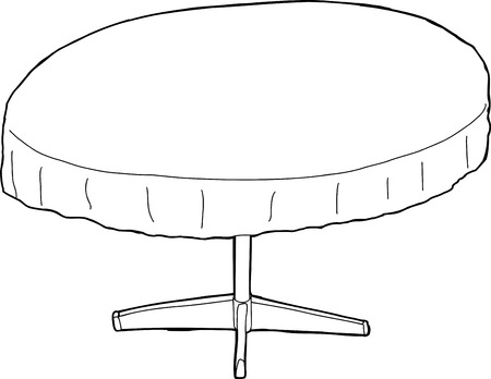 Single cartoon round table with tablecloth outlineのイラスト素材