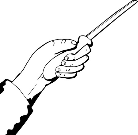 Outlined cartoon hand holding a kitchen knifeのイラスト素材