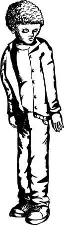 Scowling African teenager standing alone on white backgroundのイラスト素材