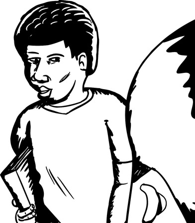 Outlined cartoon of two young students talkingのイラスト素材