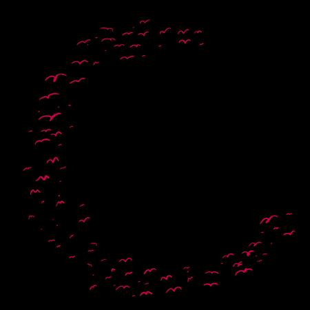 Red flock of birds in the shape of the letter cのイラスト素材