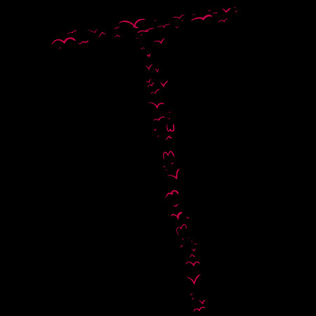 Illustration of a flock of birds in the shape of the letter tのイラスト素材