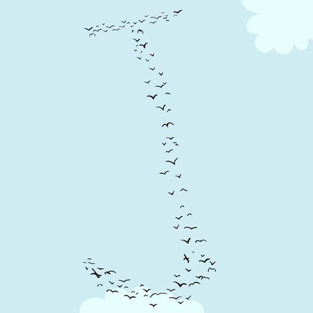 Illustration of a flock of birds in the shape of the letter jのイラスト素材
