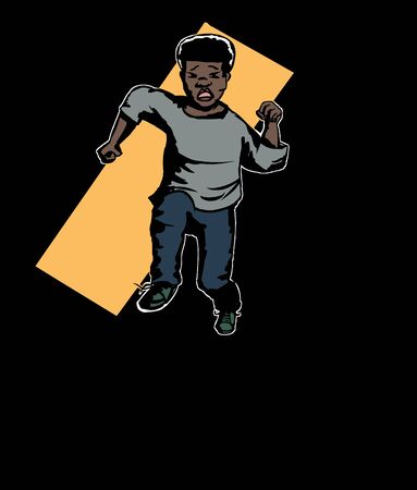 Illustration of frightened boy running in darknessのイラスト素材