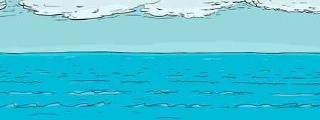 Background illustration of ocean water surface with cloudsのイラスト素材