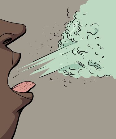 Close up cartoon of person coughing out virusのイラスト素材