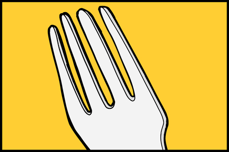 Cartoon close up of single fork over yellow backgroundのイラスト素材