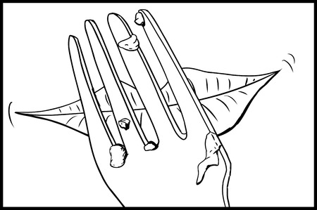 Outlined close up cartoon of mouth in front of dirty forkのイラスト素材