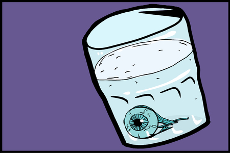 Cartoon of single human eyeball inside cup of waterのイラスト素材
