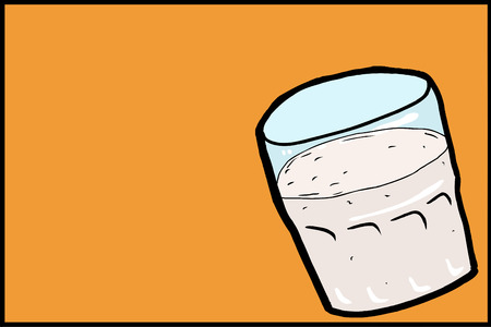 Single full drinking glass cartoon over orange backgroundのイラスト素材