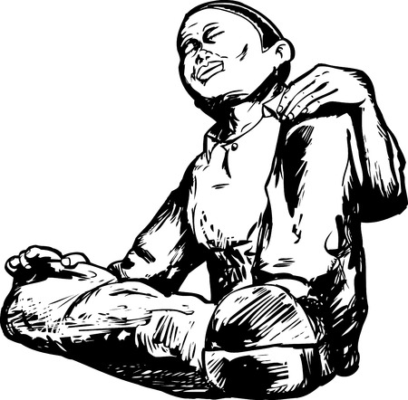 Low angle outline of calm man sitting downのイラスト素材