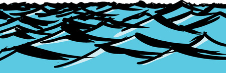 Hand drawn illustration of blue ocean wavesのイラスト素材