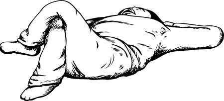 Outline cartoon of single adult laying down on backのイラスト素材