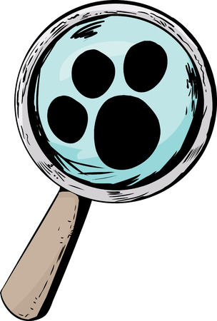 Single cartoon magnifying glass with paw printのイラスト素材