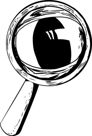 Outlined cartoon magnifying glass with large cat eyeのイラスト素材