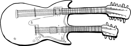 Isolated outline of a unique electric guitar over whiteのイラスト素材
