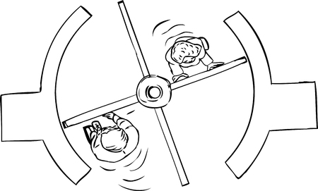 Top down outline view of people walking through revolving doorのイラスト素材
