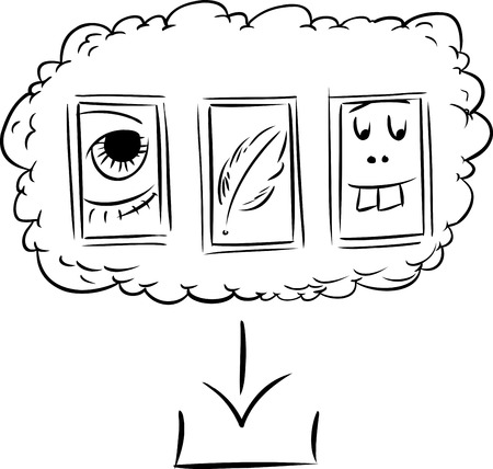 Outline doodle of silly icons as files in computer server cloud ready for downloadのイラスト素材