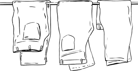 Outline illustration of three pairs of folded jeans and pantsのイラスト素材