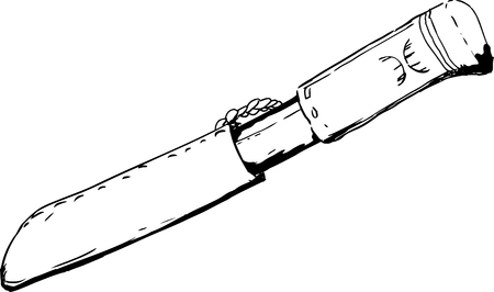 Hand drawn outline drawing of a single Saami hunting knife with holsterのイラスト素材