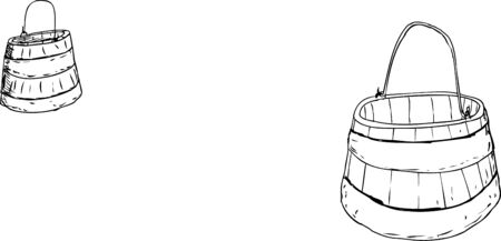 Outlined illustration of two wooden and iron 18th century buckets with handles over white backgroundのイラスト素材