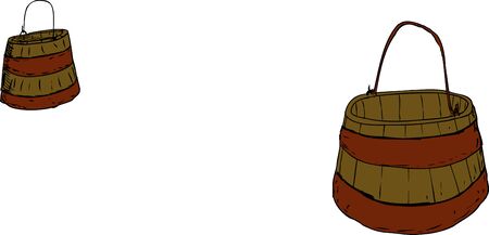 Illustration of two wooden and iron 18th century buckets with handles over white backgroundのイラスト素材