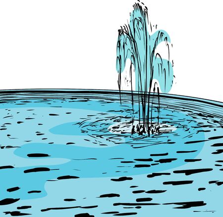 Doodle illustration of water fountain spraying up in round poolのイラスト素材