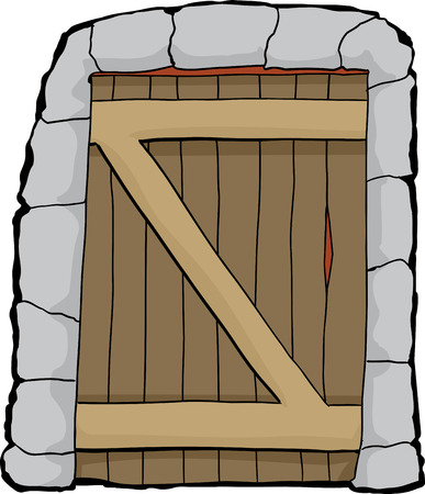 Single closed dungeon doorway over white backgroundのイラスト素材