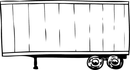 Outlined single parked cargo truck trailer with wheelsのイラスト素材