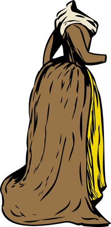 Side view of 18th century long dress with scarf over whiteのイラスト素材