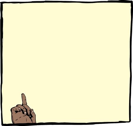 Single index finger pointing up from corner of blank frame with copy space over yellowのイラスト素材
