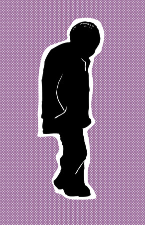 Single older Black man walking over purple halftone backgroundのイラスト素材