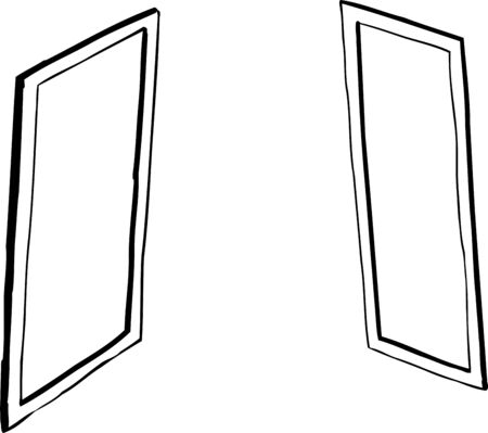 Outline cartoon of facing windows or mirrors over white backgroundのイラスト素材