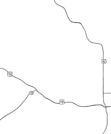 Outlined hand drawn map of county roads for part of Georgia in the United Statesのイラスト素材