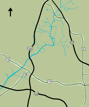 Chattahoochee River and various highways on map of Georgia, USAのイラスト素材