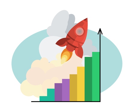 flat rocket with growth graphicのイラスト素材