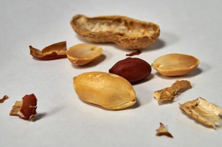 Dried roasted peanuts in closeup. Organic vegan food.の写真素材