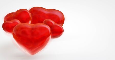 Valentine's Day background with red hearts. 3D render. Cute love banner or greeting card. Place for text. Template with copyspace.の写真素材