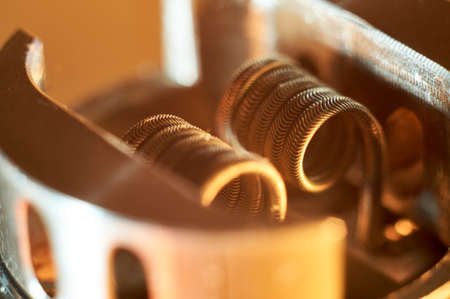 Vape RDA or e-cigarette for vaping with coils and cotton, rebuildable dripping atomizer or vaporizerの写真素材