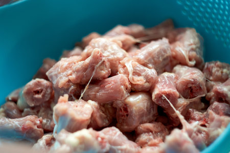 preparation of food for raw feeding. BARF food for dogs and cats. Packaging of food for animalsの写真素材