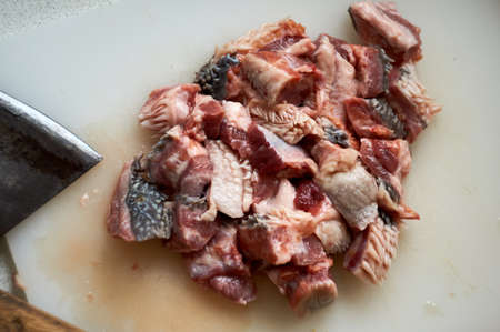 preparation of food for raw feeding. BARF food for dogs and cats. Packaging of food for animalsの写真素材