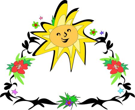 Frame of Sun, Hibiscus, and Leaves  のイラスト素材
