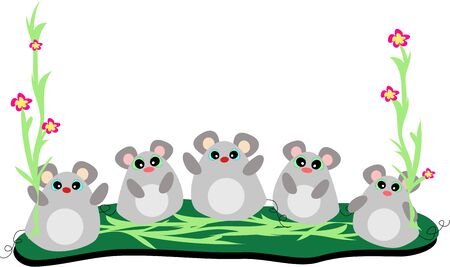 Frame of Five Mice with Flowers and Stalksのイラスト素材