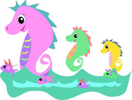 Seahorses with Fish Friendsのイラスト素材