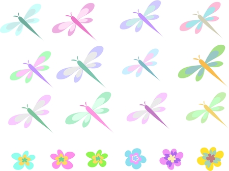 Dragonfly and Flowers Collectionのイラスト素材