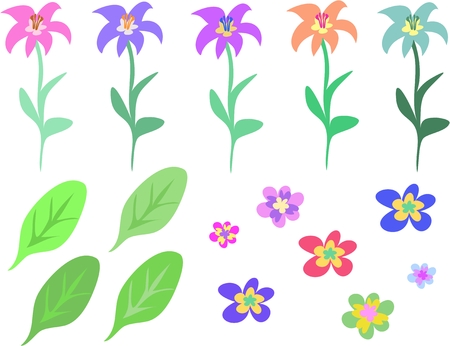 Mix Page of Lily Flowers and Leavesのイラスト素材
